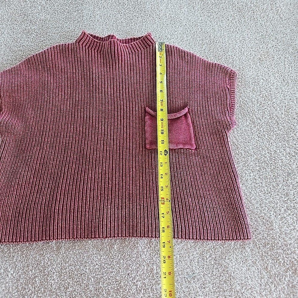 Zenana Washed Look Mock Neck Short Sleeve Cropped Sweater Dark Pink Sz‎ L/XL - Picture 11 of 13